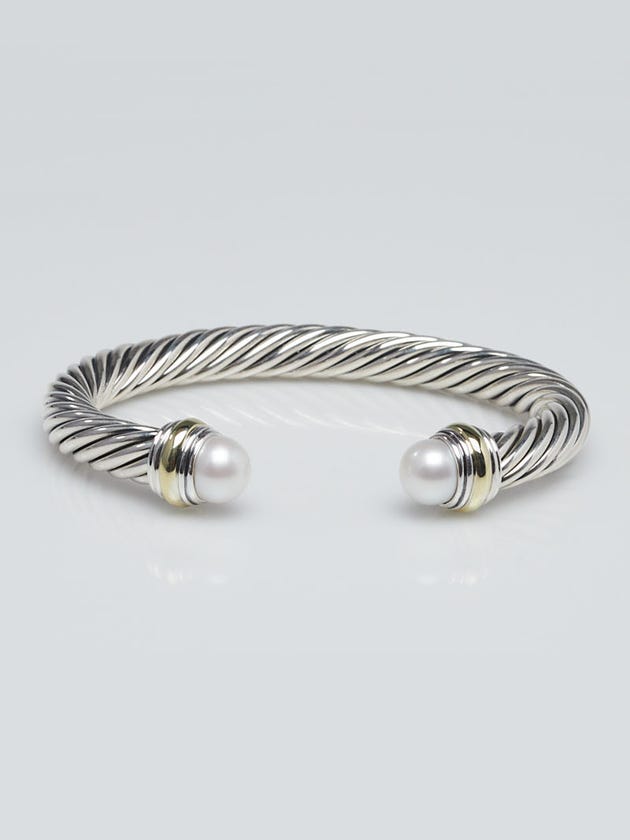 David Yurman 7mm 14k Gold and Pearl Sterling Silver Cable Bracelet