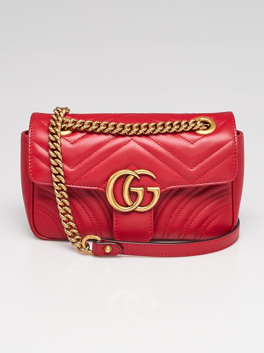 Gucci Hibiscus Red Quilted Leather Marmont Mini Shoulder Bag