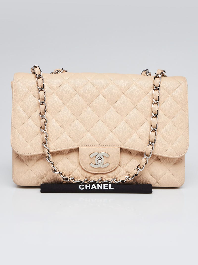 Chanel Beige Clair Quilted Caviar Leather Classic Jumbo Single Flap Bag -  Yoogi's Closet