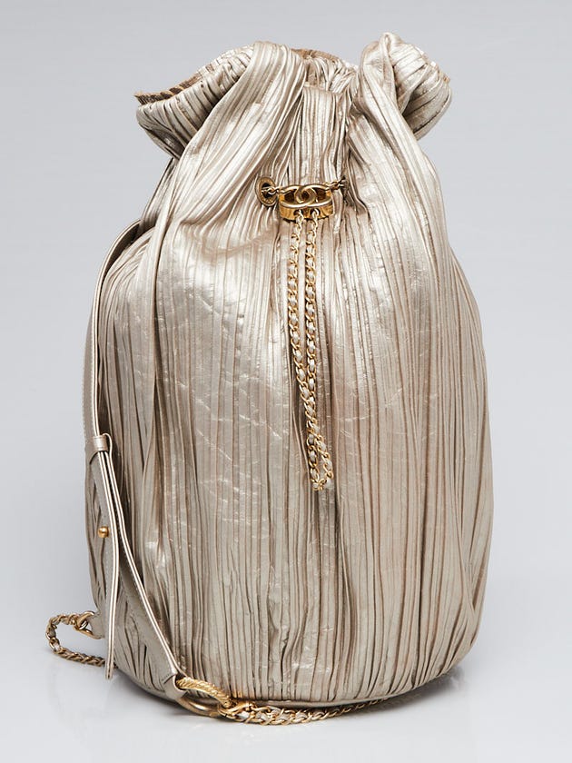 Chanel Gold Leather Coco Pleats Large Backpack Bag