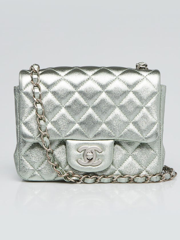 Chanel Green Quilted Lambskin Leather Classic Square Mini Flap Bag