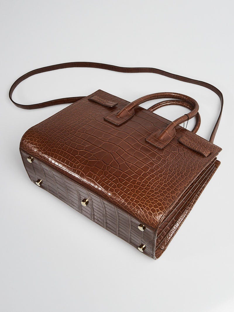 Yves Saint Laurent Brown Croc Embossed Leather Small Sac de Jour Bag -  Yoogi's Closet