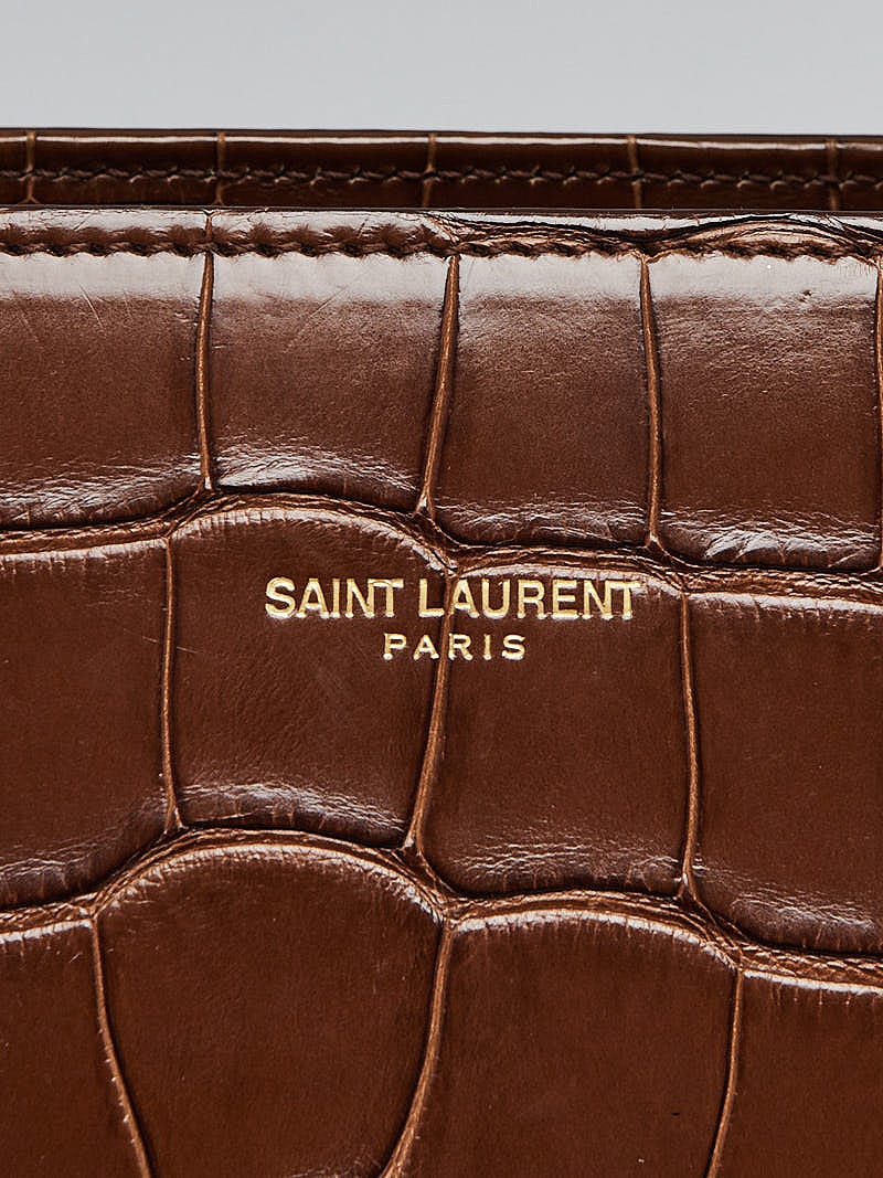 Yves Saint Laurent Brown Croc Embossed Leather Small Sac de