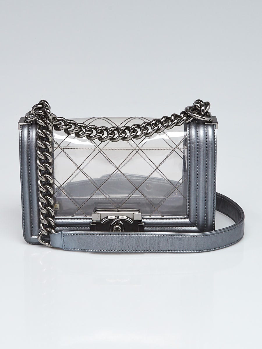 Chanel Transparent Quilted PVC and Silver Calfskin Leather Mini Boy Bag -  Yoogi's Closet