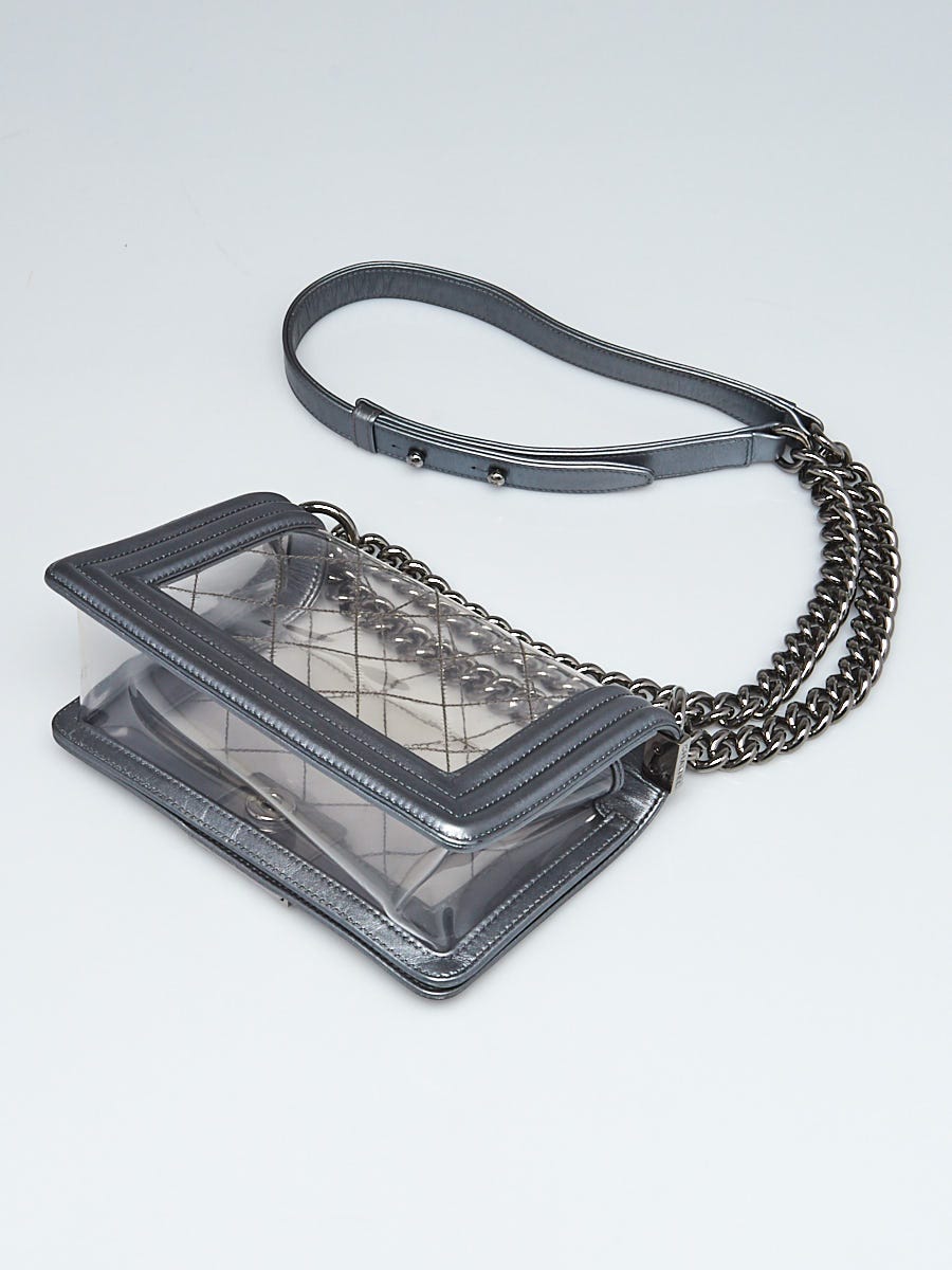 Chanel Transparent Quilted PVC and Silver Calfskin Leather Mini Boy Bag -  Yoogi's Closet