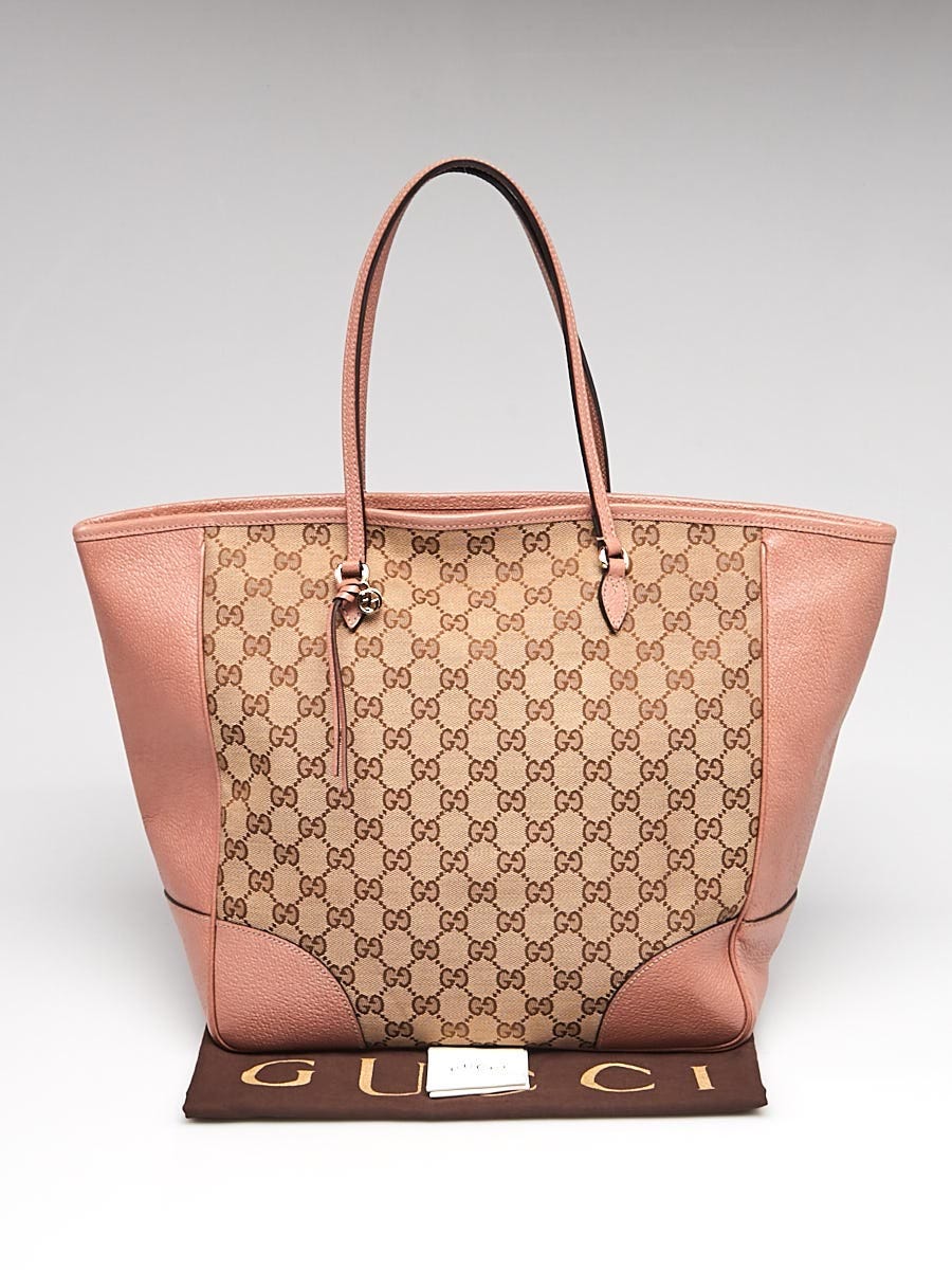 Gucci Bree Monogram GG Canvas Tote Small Beige/Pink in Leather