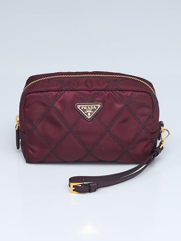 Prada Bordeaux Quilted Tessuto Nylon Cosmetic Bag 1NE005