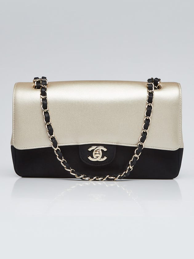 Chanel Black/Gold Leather Pure Classic Medium Flap Bag
