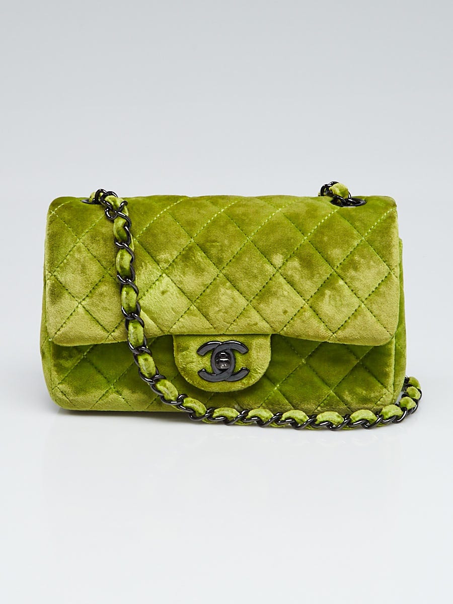 Chanel Green Quilted Velvet New Mini Classic Flap Bag - Yoogi's Closet