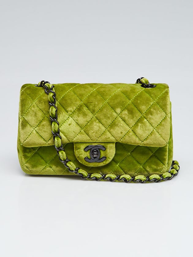Chanel Green Quilted Velvet New Mini Classic Flap Bag
