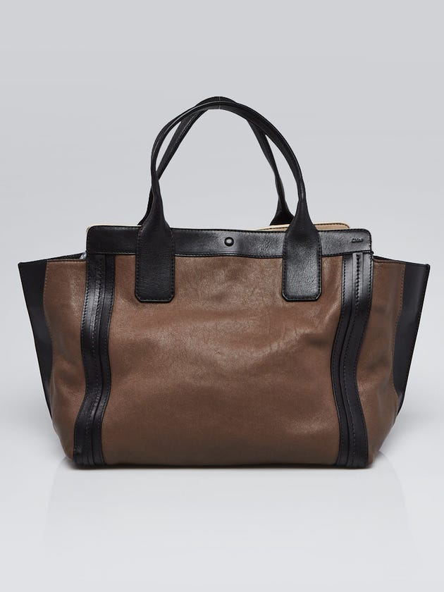Chloe Brown/Black Leather Colorblock Alison East West Tote Bag