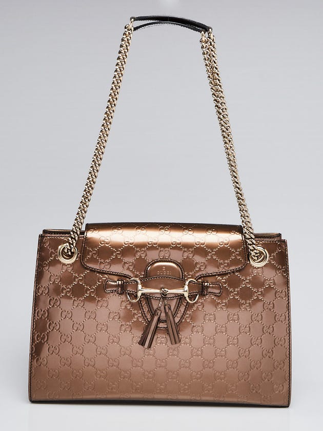Gucci Bronze Guccissima Patent Leather Emily Original Chain Large Shoulder Bag