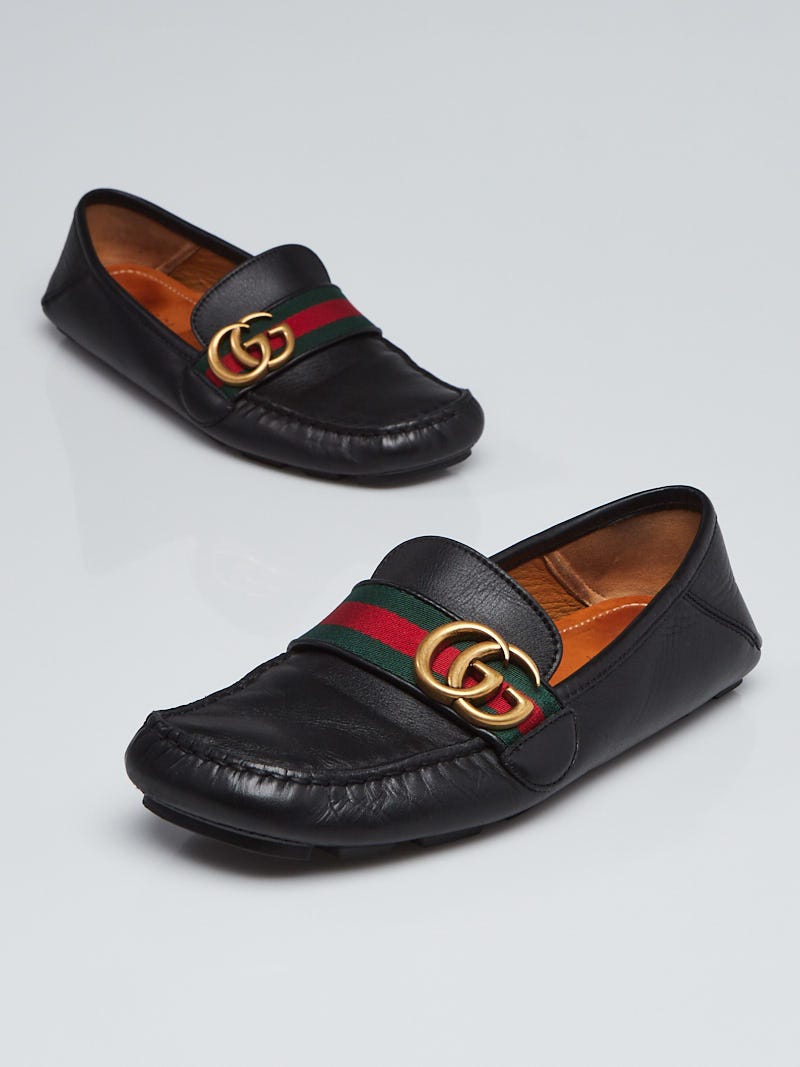 Gucci Black Leather Vintage Web GG Loafers Size 7.5