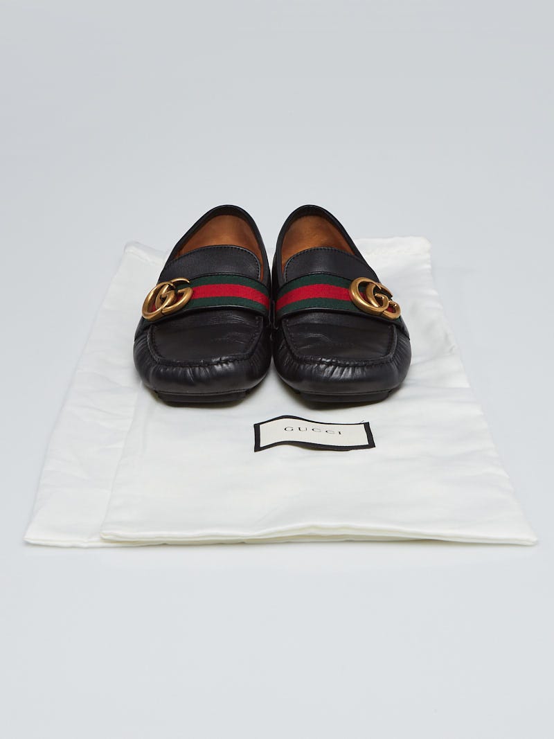 Gucci Black Leather Vintage Web GG Loafers Size 7.5