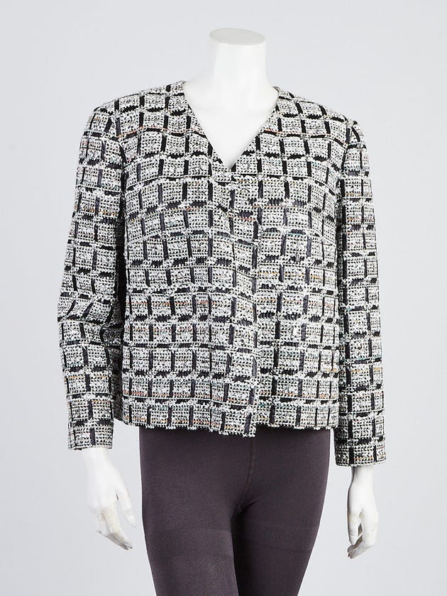 Chanel Black/White Nylon/Silk/Polyester Blend Tweed Jacket Size 10/42