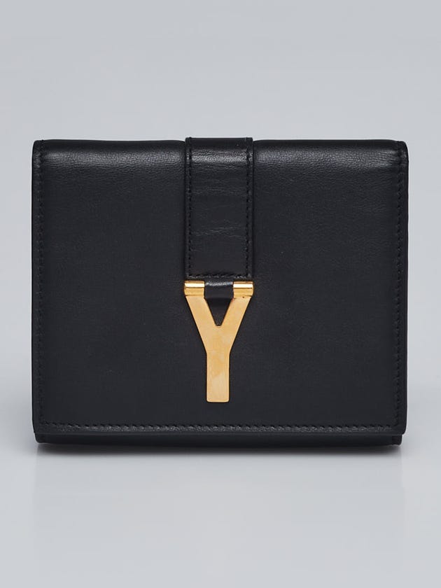 Yves Saint Laurent Black Calfskin Leather ChYc Zip Around Compact Wallet