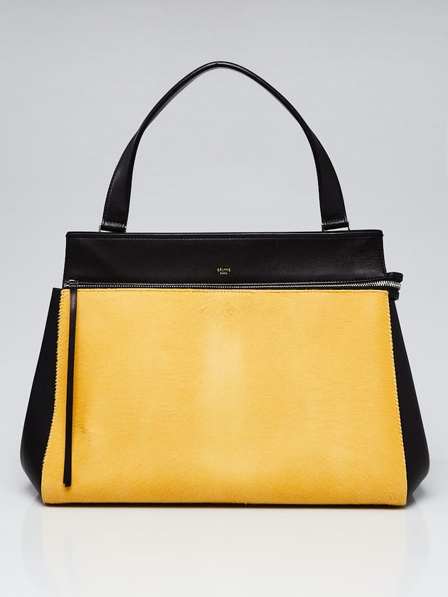 Celine Black and Yellow Leather and Calf Hair Large Edge Shoulder Bag