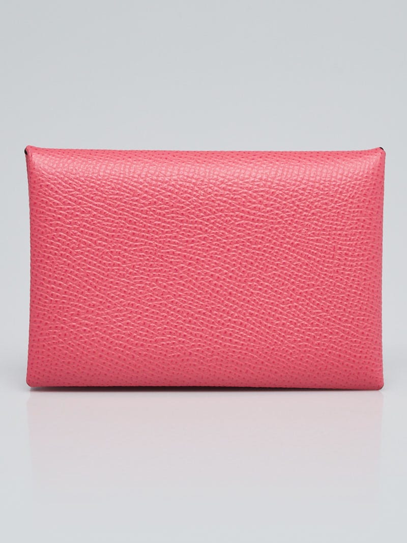 Hermes Rose Jaipur Epsom Leather Calvi Card Case