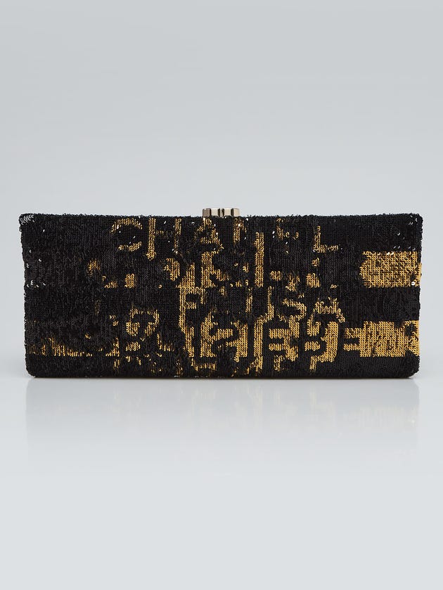 Chanel Black/Gold Embroidered Satin and Sequin Clutch Bag