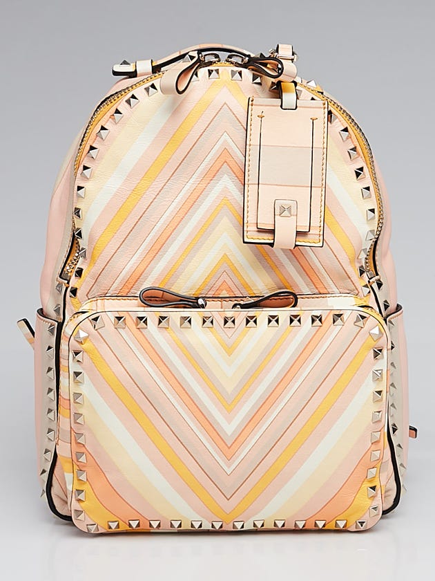 Valentino Native Couture Print Leather 1975 Rockstud Small Backpack Bag