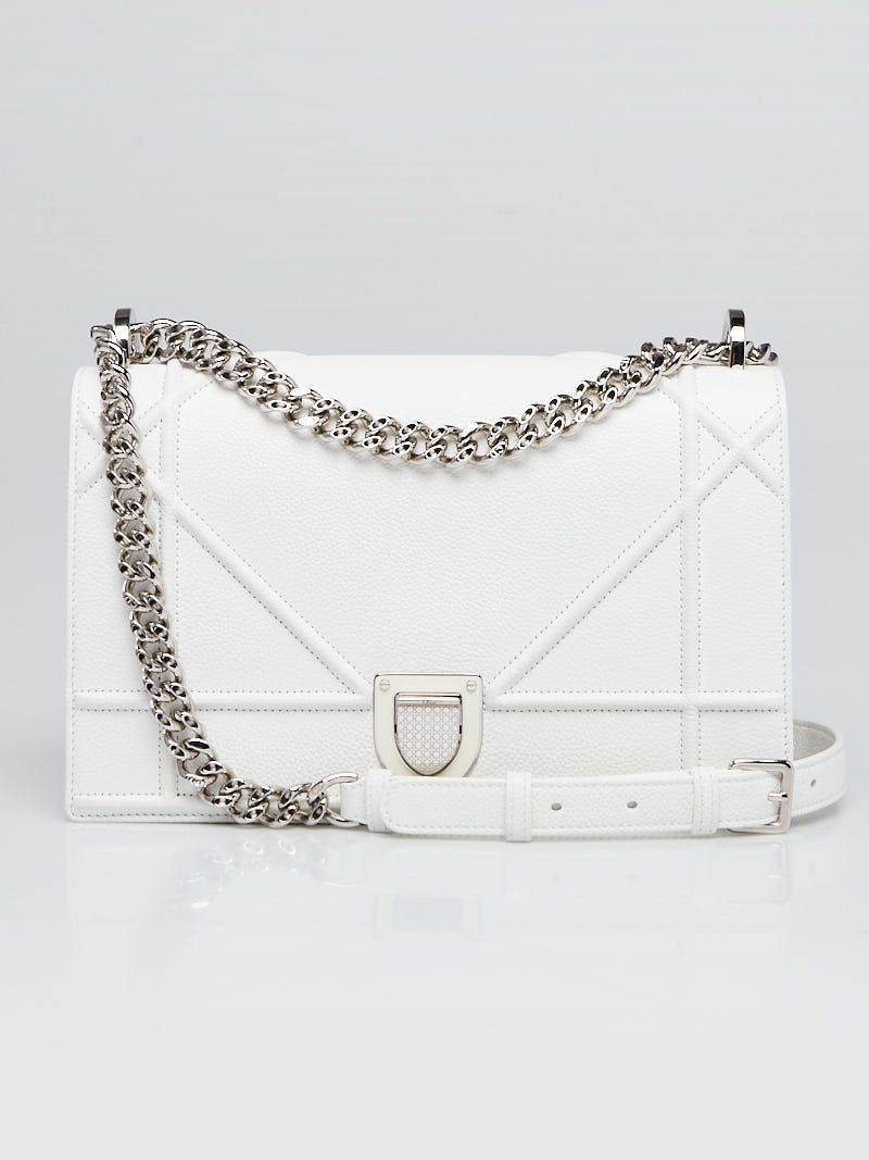 Christian Dior White Grained Leather Diorama Medium Flap Bag  Yoogis  Closet