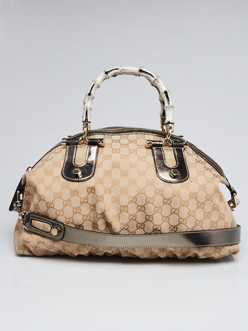 Gucci Beige GG Canvas Bamboo Pop Top Handle Large Tote Bag