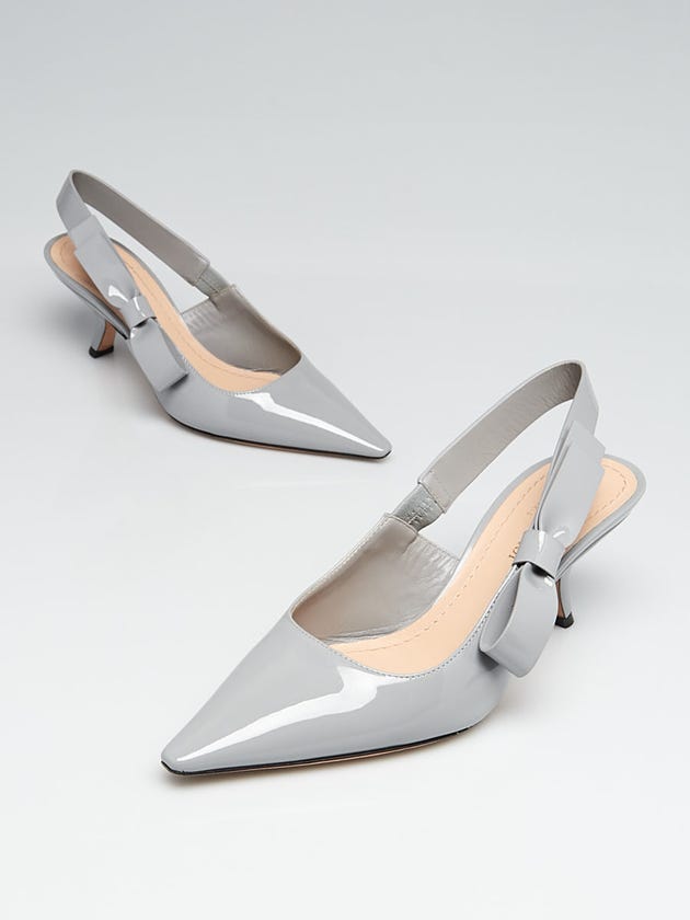 Christian Dior Grey Patent Leather J'Adior Slingback Kitten Heel Pumps Size 6.5/37