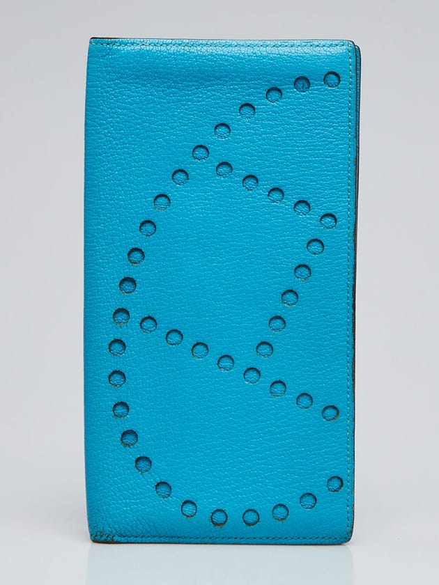 Hermes Turquoise Chevre Mysore Leather Evelyne Wallet Bi-Fold Wallet