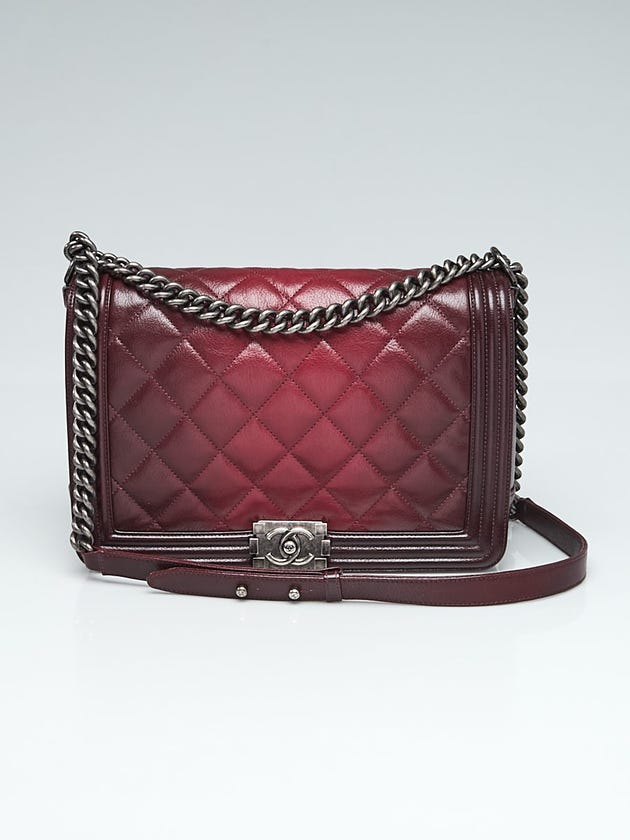 Chanel Oxblood Ombre Quilted Glazed Leather Large Boy Bag