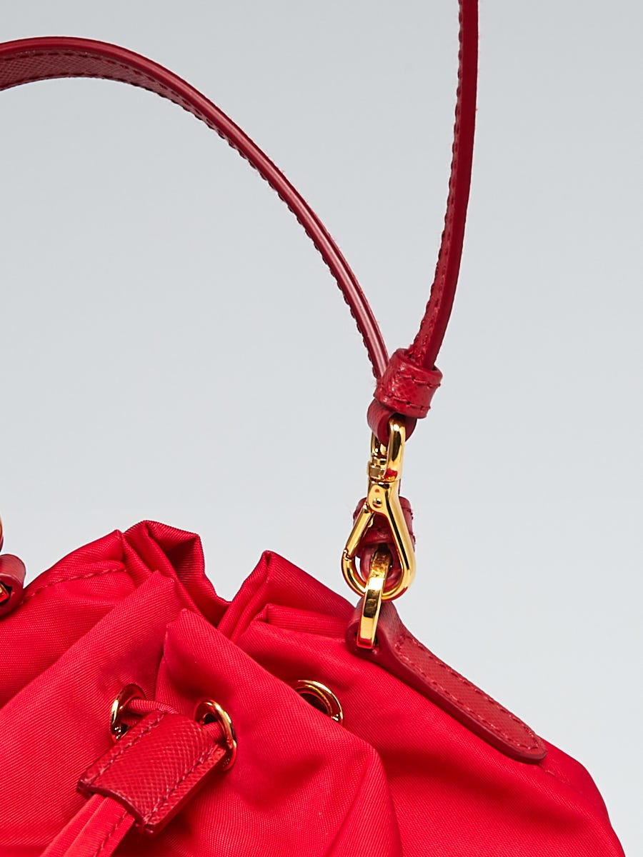Prada Rosso Tessuto Nylon and Leather Mini Bucket Bag 1NE864