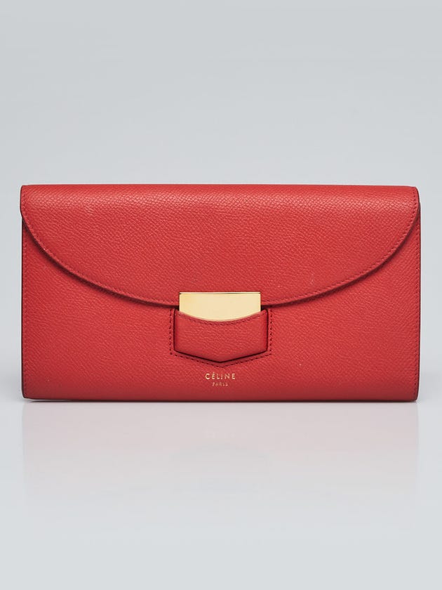 Celine Red Grained Leather Trotteur Clutch Wallet