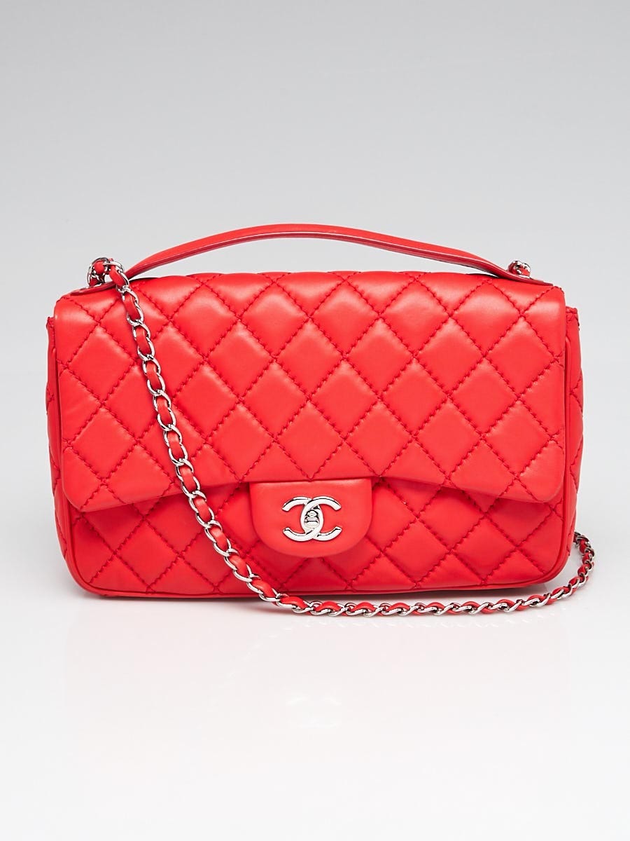 Chanel Red Quilted Lambskin Leather Easy Carry Jumbo Flap Bag - Yoogi's  Closet