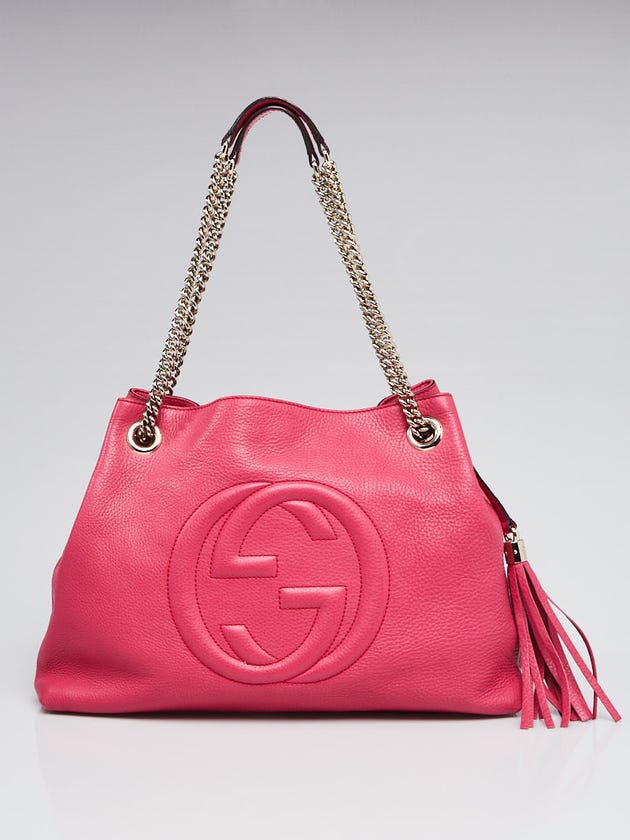 Gucci Pink Pebbled Leather Soho Chain Tote Bag