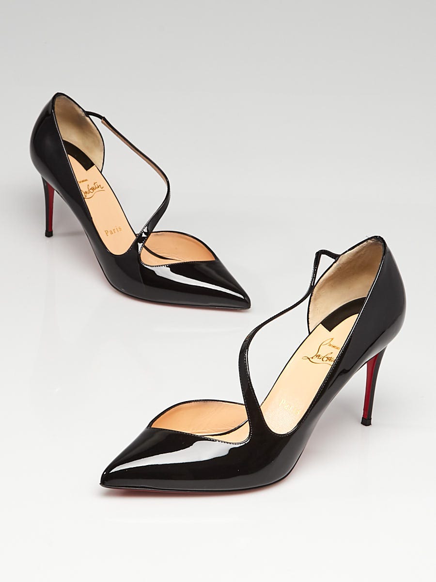 Christian Louboutin Black Patent Leather Strappy Half d'Orsay 100 