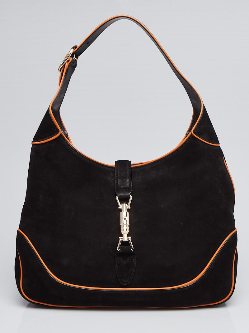 Gucci Black/Orange Nubuck Leather New Jackie Medium Shoulder Bag