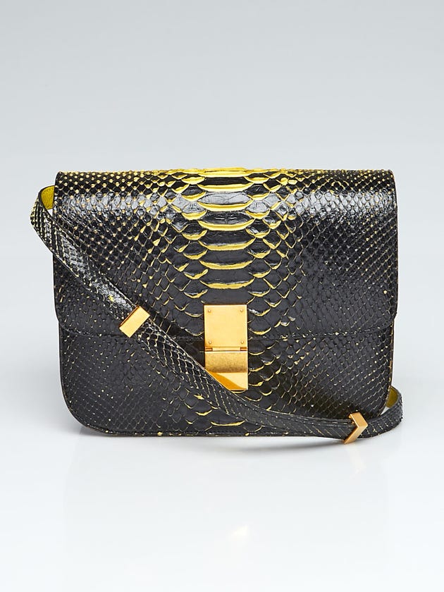 Celine Black/Yellow Python Medium Classic Box Flap Bag