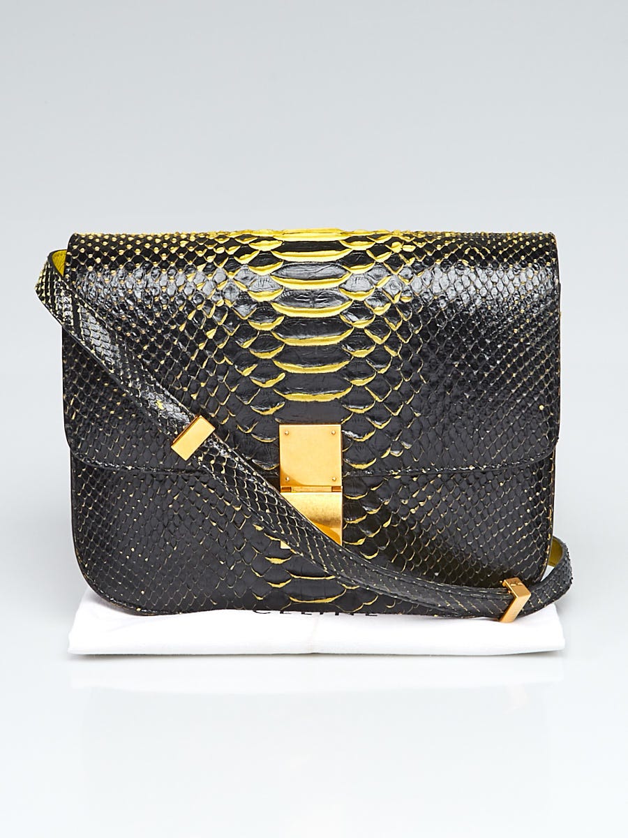 Celine Black/Yellow Python Medium Classic Box Flap Bag - Yoogi's
