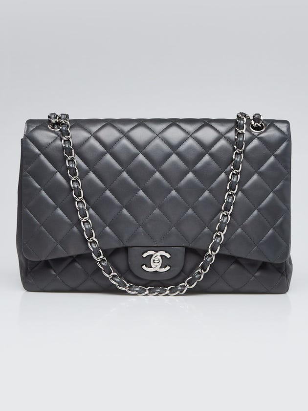 Chanel Grey Quilted Lambskin Leather Classic Maxi Single Flap Bag