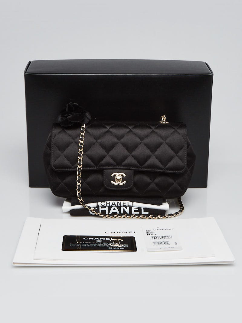 Chanel Black Quilted Satin Camellia Mini Flap Bag - Yoogi's Closet