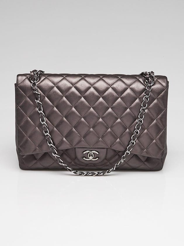 Chanel Metallic Dark Grey Quilted Lambskin Leather Classic Maxi Single Flap Bag