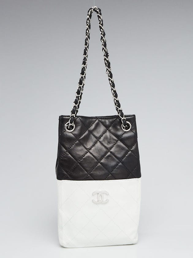 Chanel Black and White Lambskin Small Shopping Tote Bag