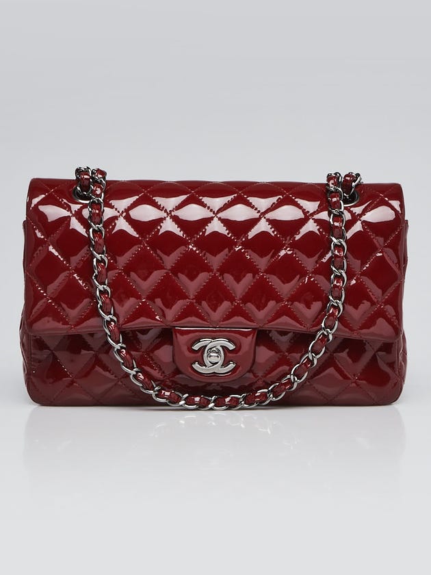 Chanel Dark Red Quilted Patent Leather Classic Medium Double Flap Bag