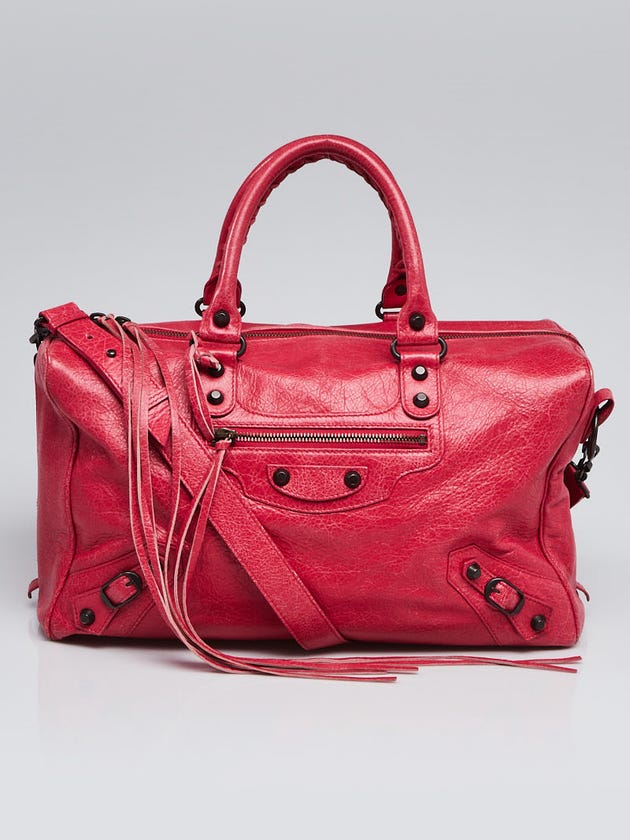 Balenciaga Rose Thulian Lambskin Leather Polly Boston Bag