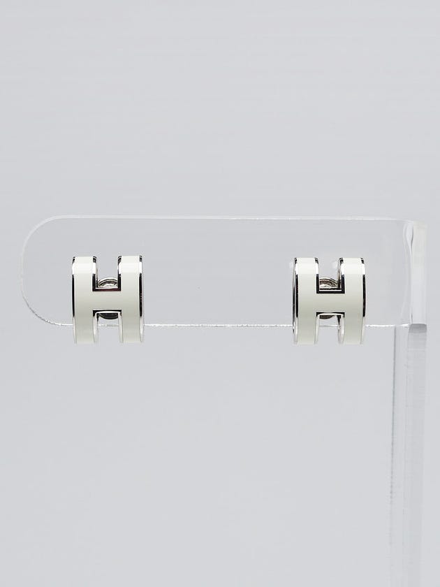 Hermes White Lacquer Palladium Plated Pop H Earrings