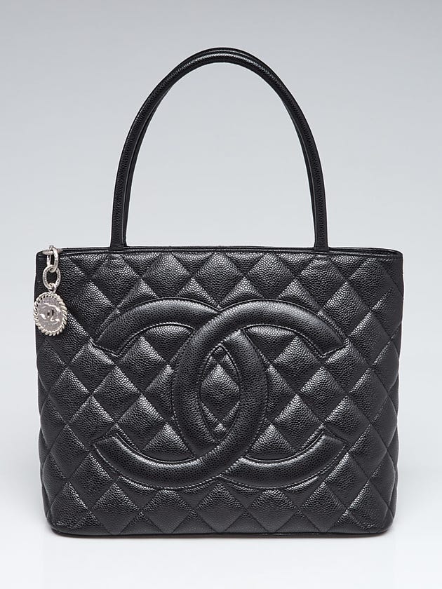 Chanel Black Quilted Caviar Leather Medallion Tote Bag