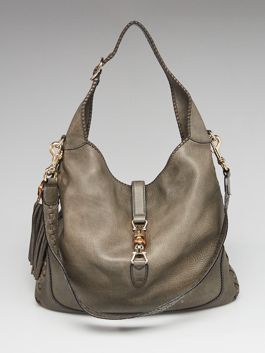 Gucci Grey Pebbled Leather New Jackie Large Shoulder Bag