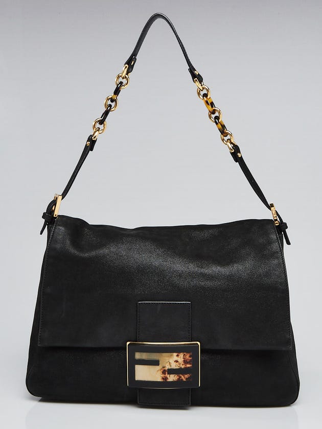 Fendi Black Iridescent Leather Mama Forever Large Flap Shoulder Bag 8BR638