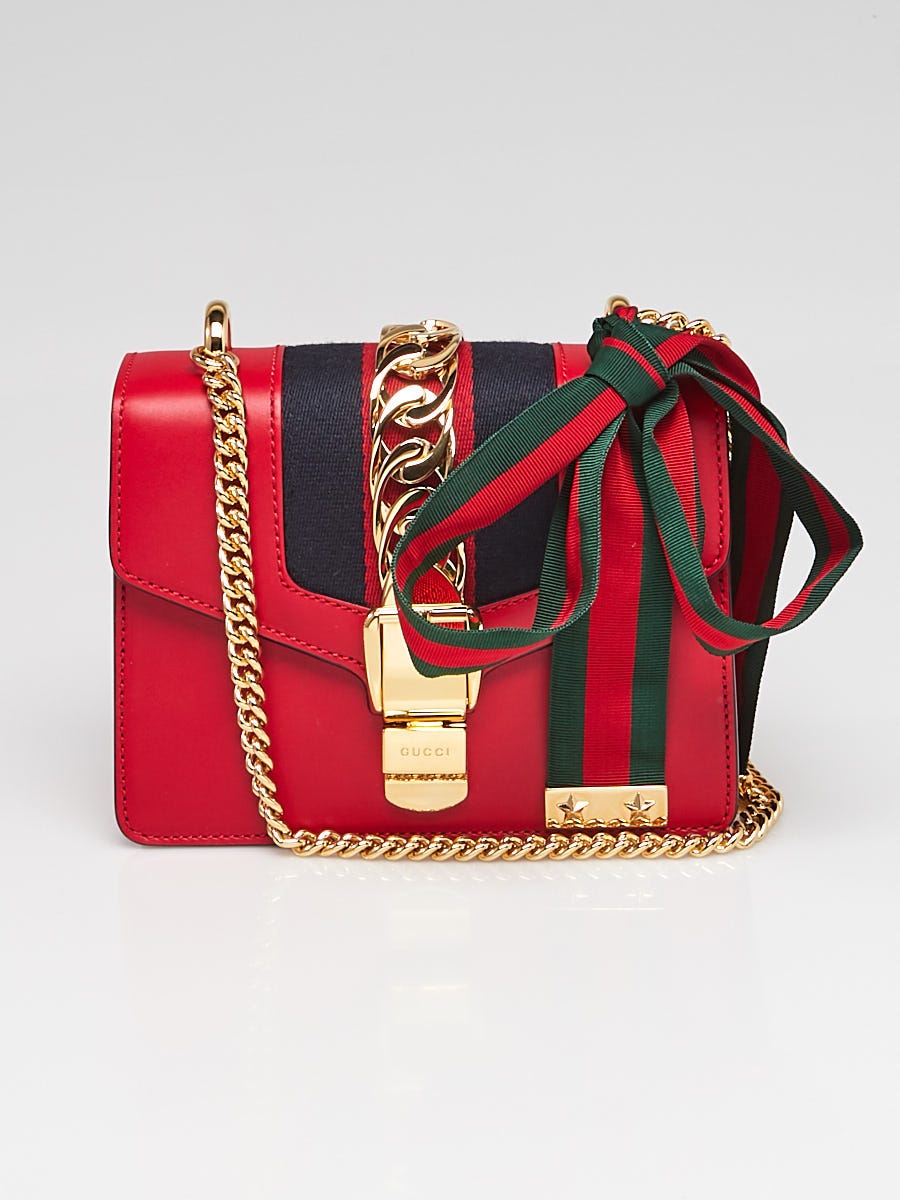 Gucci Red Leather Vintage Web Mini Sylvie Shoulder Bag Yoogi s Closet