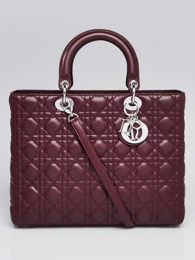 Christian Dior Burgundy Quilted Cannage Lambskin Leather Large Lady Dior Bag