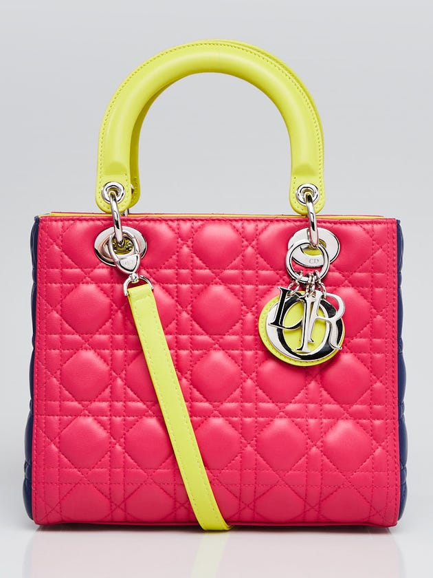 Christian Dior Multicolor Cannage Quilted Lambskin Leather Medium Lady Dior Bag